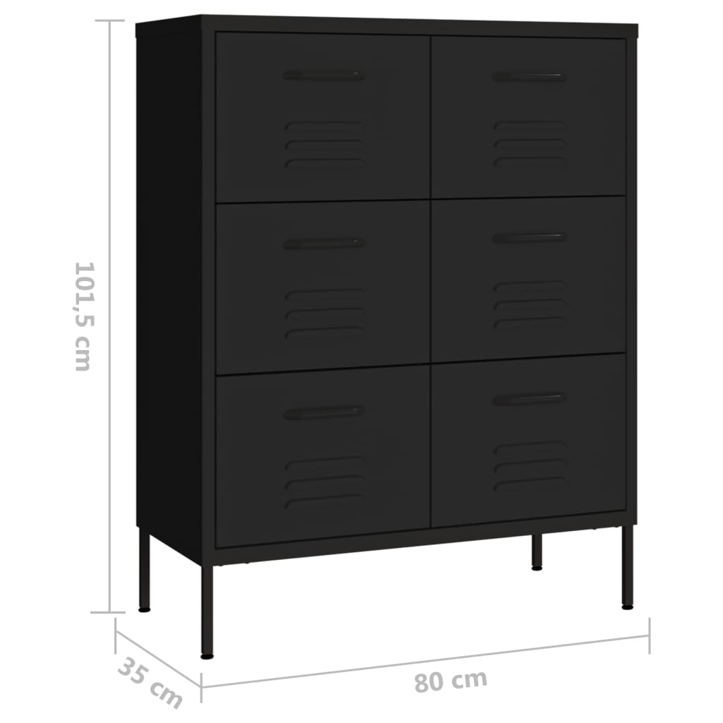 vidaXL Drawer Cabinet Black 31.5"x13.8"x40" Steel