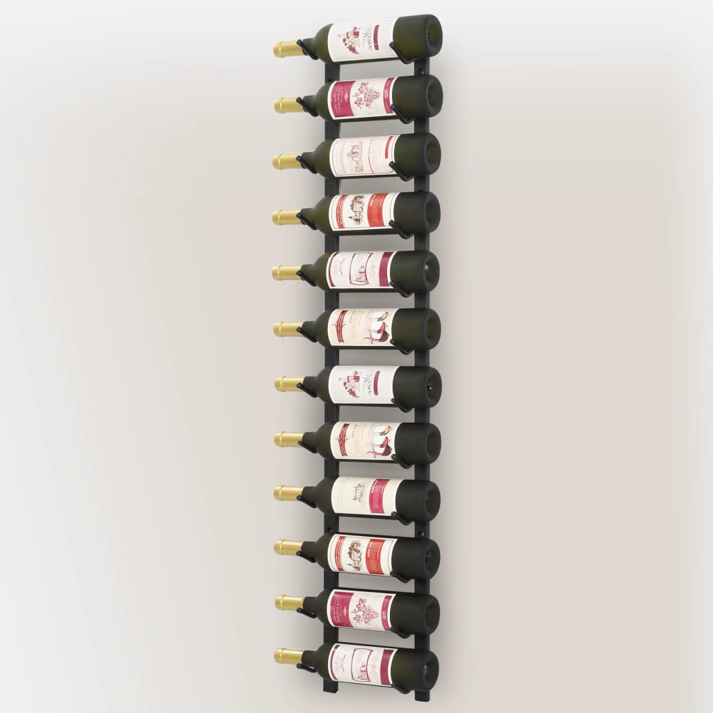 vidaXL Wall Mounted Wine Rack for 12 Bottles Black Iron