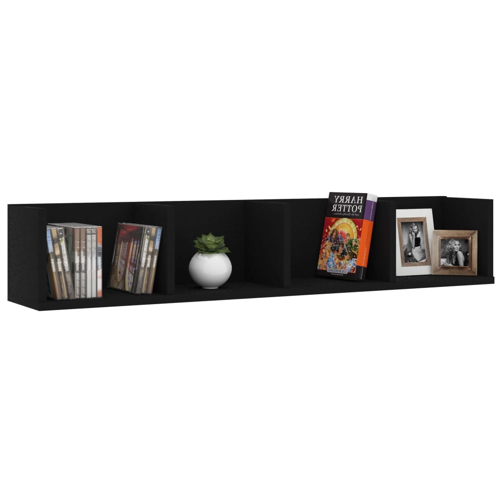 vidaXL CD Wall Shelf Black 39.4"x7.1"x7.1" Engineered Wood