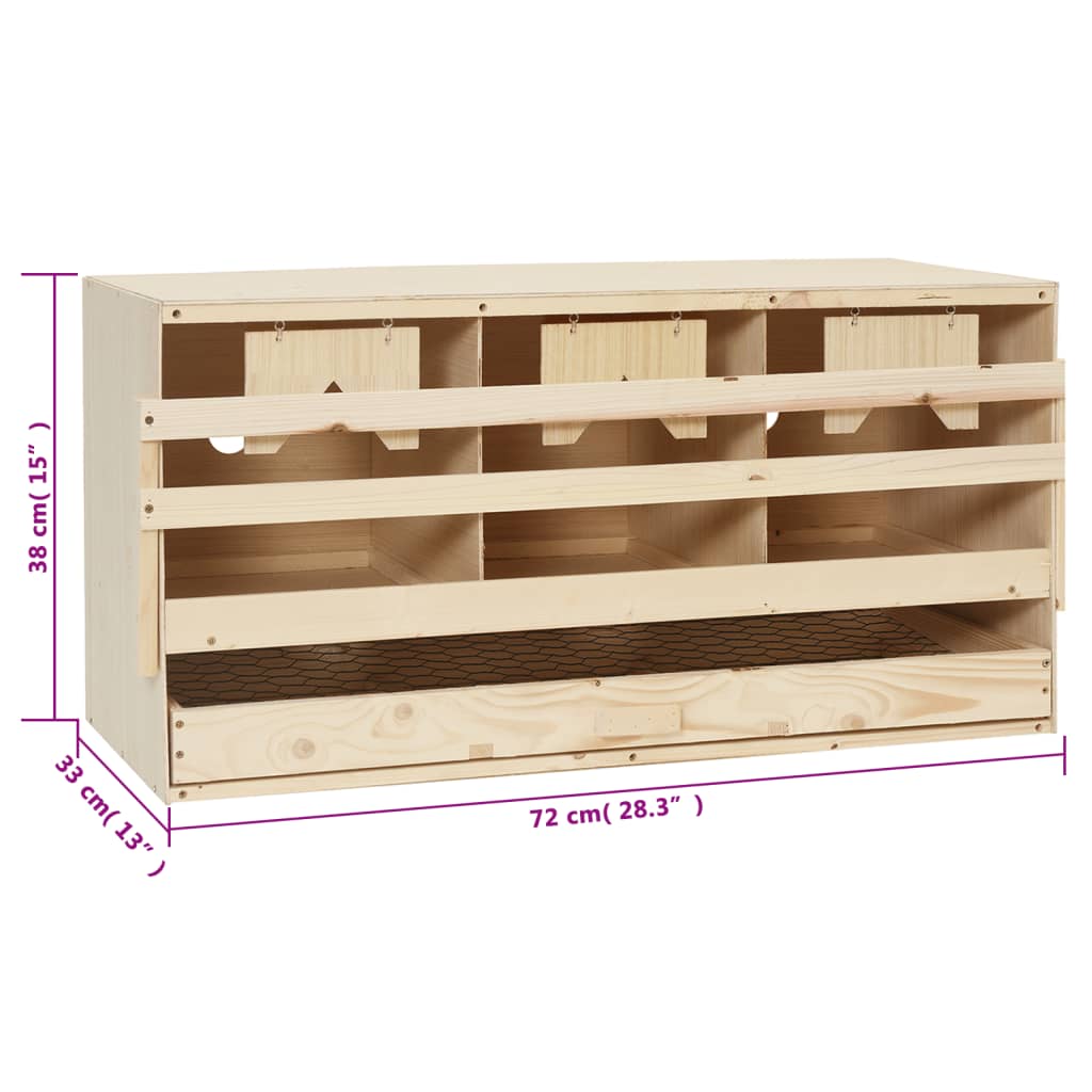 vidaXL Chicken Laying Nest 3 Compartments 28.3"x13"x15" Solid Pine Wood