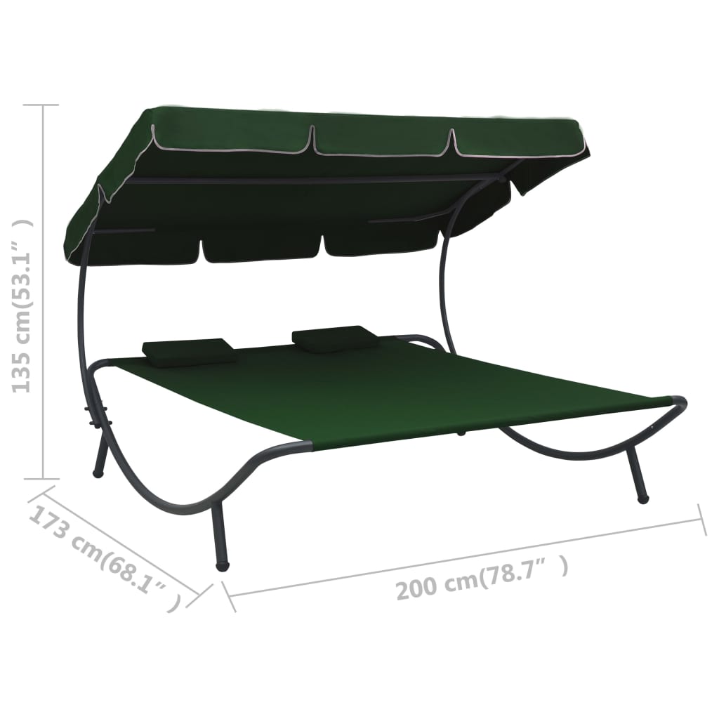 vidaXL Patio Lounge Bed with Canopy and Pillows Green