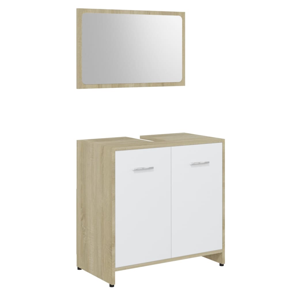 vidaXL Bathroom Furniture Set White and Sonoma Oak Engineered Wood