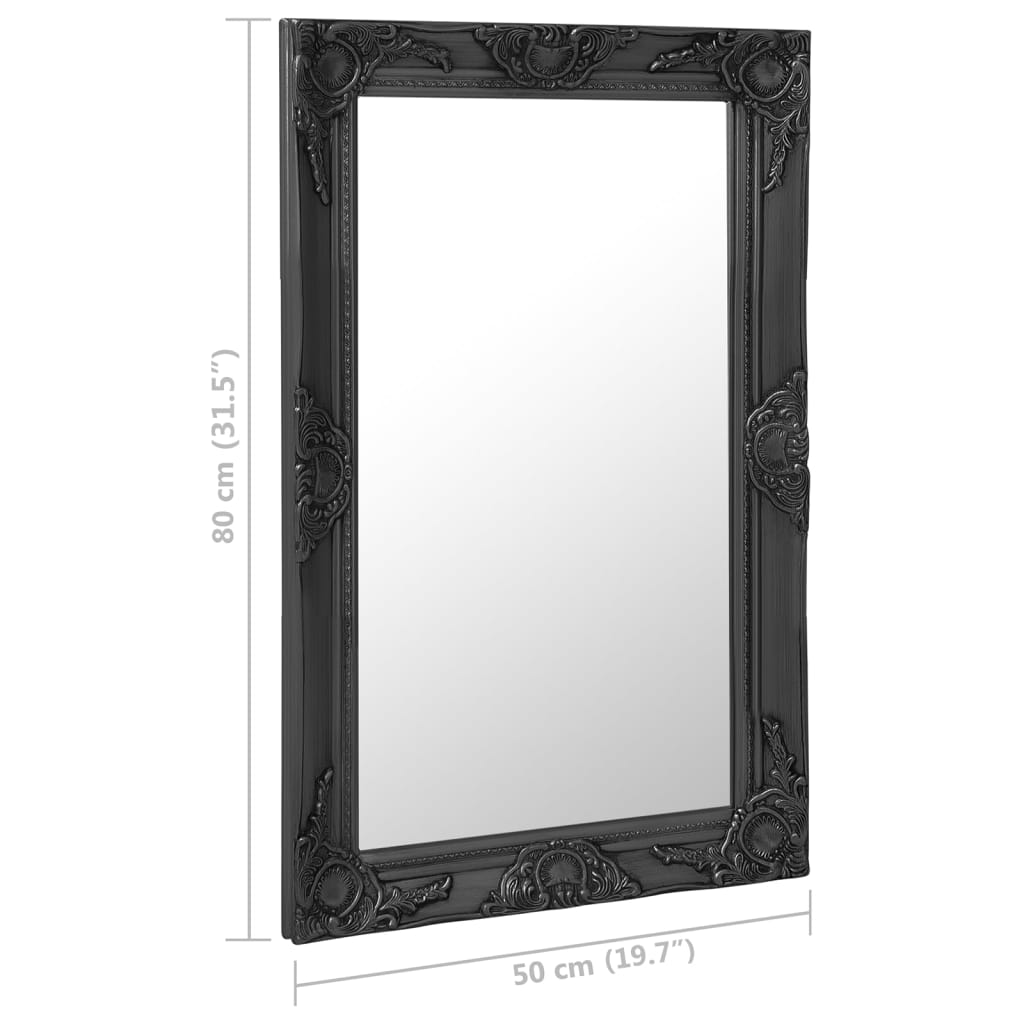 vidaXL Wall Mirror Baroque Style 19.7"x31.5"Black