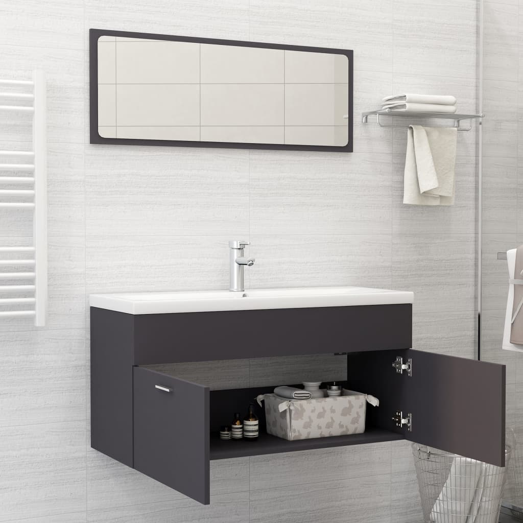 vidaXL 2 Piece Bathroom Furniture Set Gray Engineered Wood