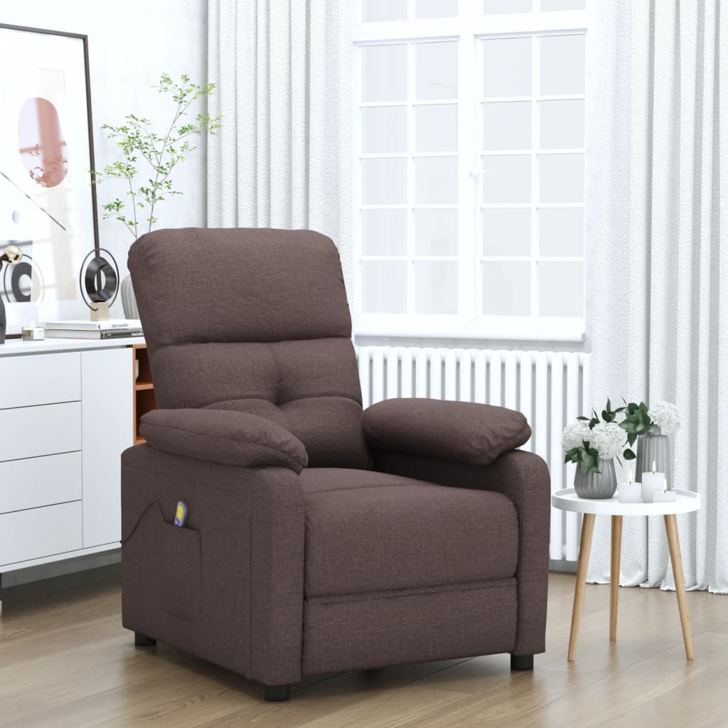 vidaXL Massage Recliner Chair Dark Brown Fabric