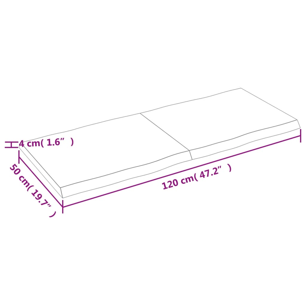 vidaXL Table Top Light Brown 47.2"x19.7"x(0.8"-1.6") Treated Solid Wood Live Edge
