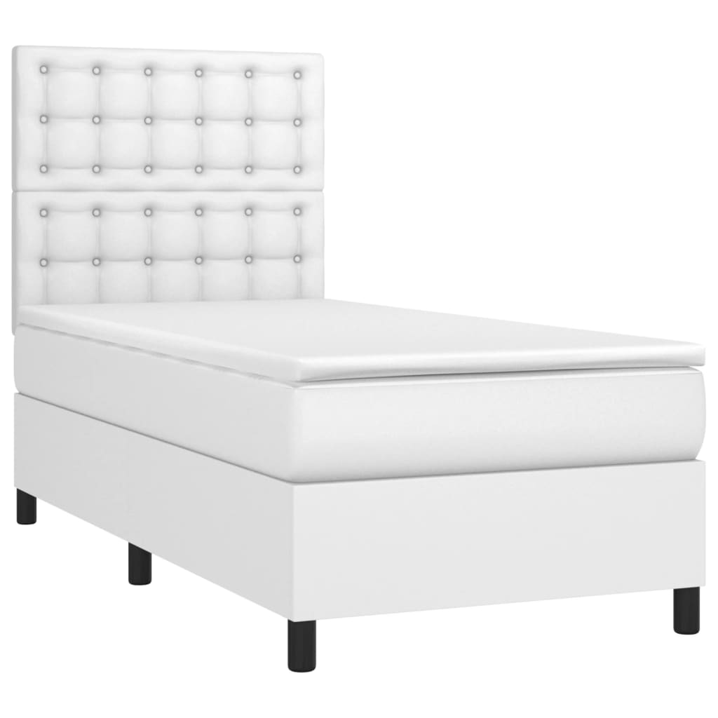 vidaXL Box Spring Bed with Mattress&LED White Twin XL Faux Leather