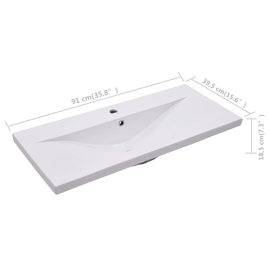 vidaXL Built-in Basin 35.8"x15.6"x7.3" Ceramic White