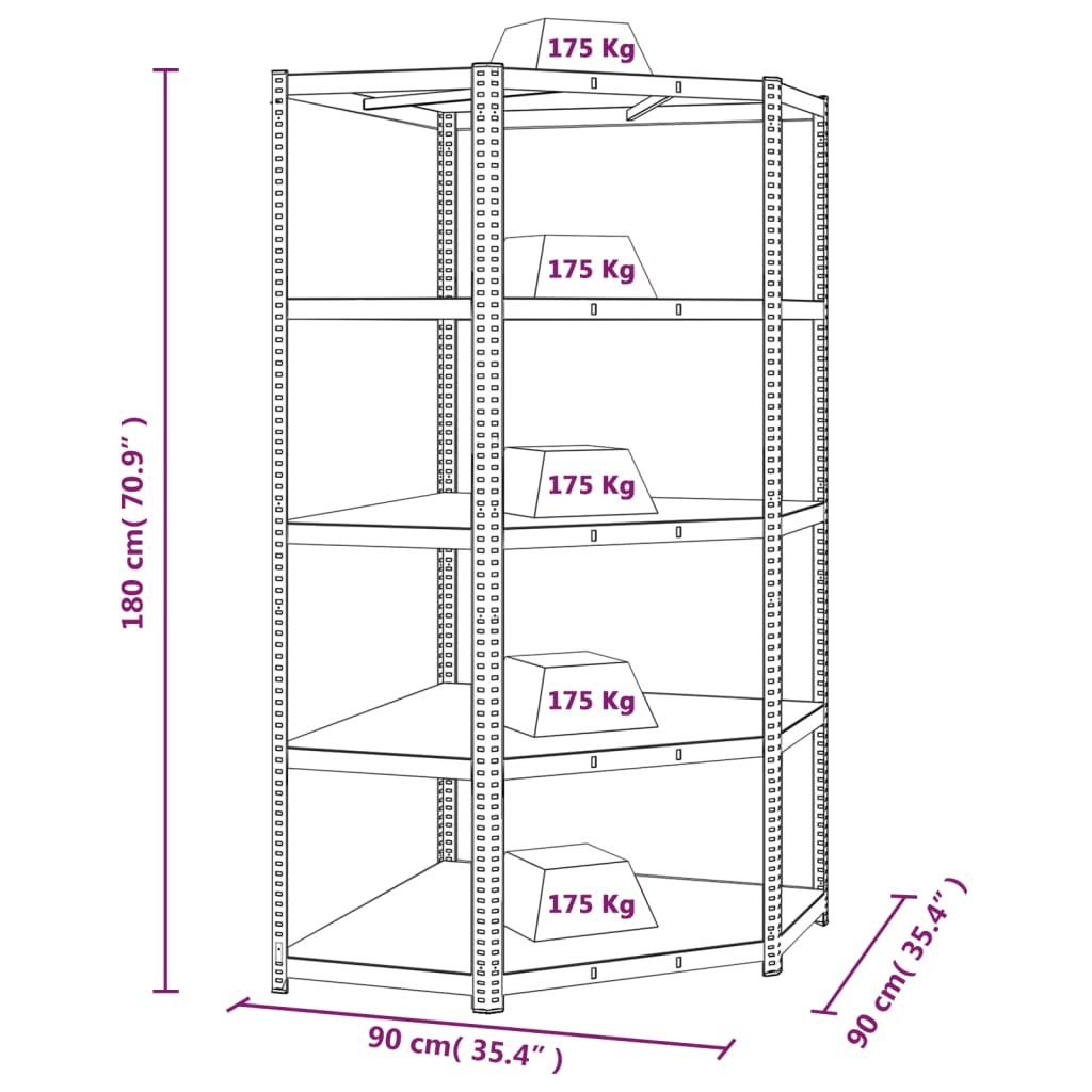 vidaXL 5-Layer Heavy-duty Shelves 2 pcs Gray Steel&Engineered Wood