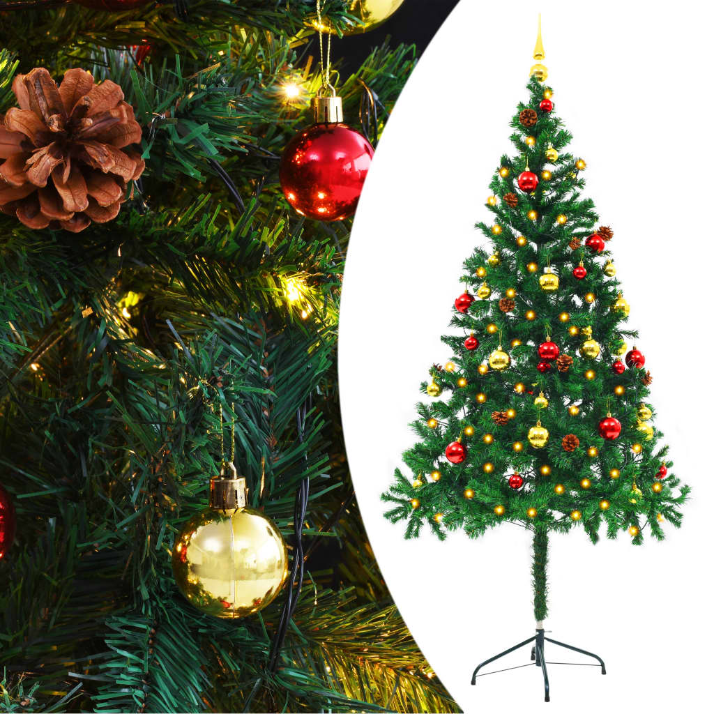 vidaXL Artificial Christmas Tree with Baubles and LEDs Green 6 ft