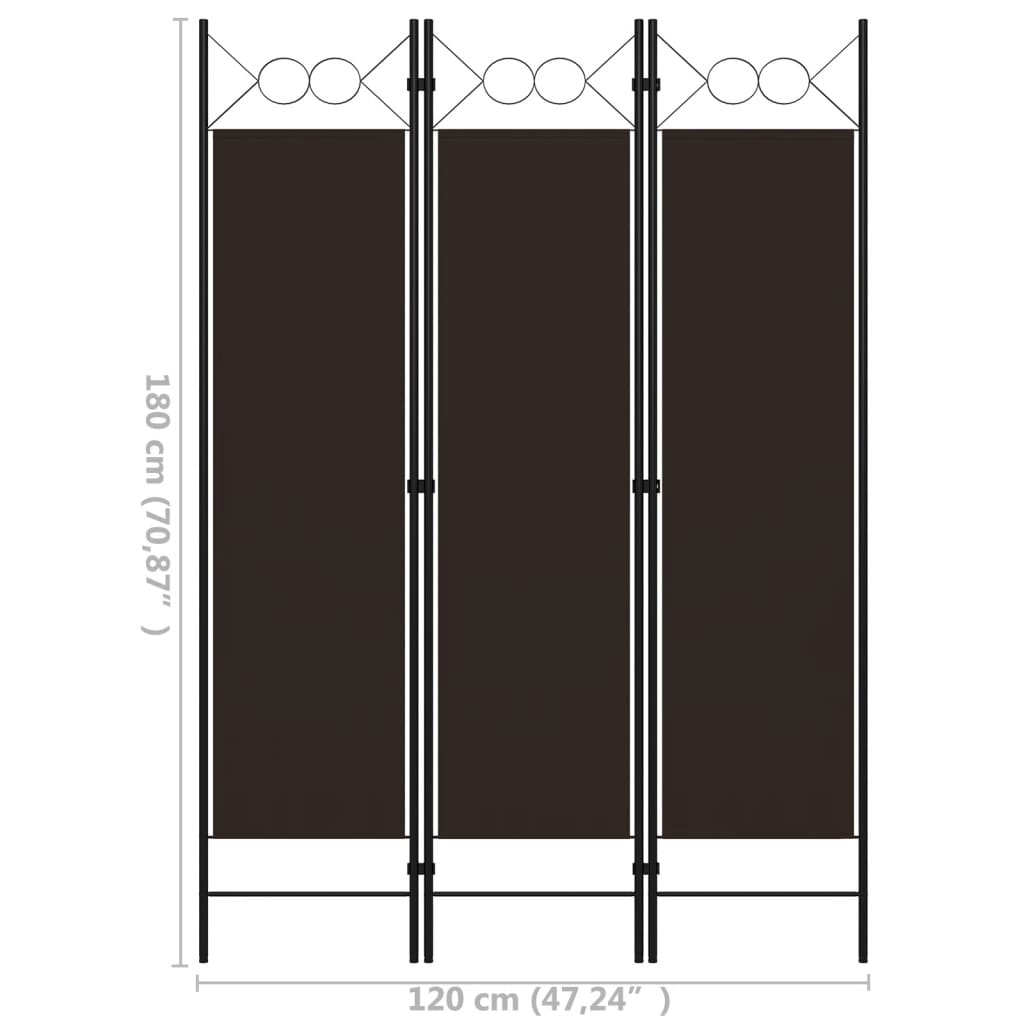 vidaXL 3-Panel Room Divider Brown 47.2"x70.9"