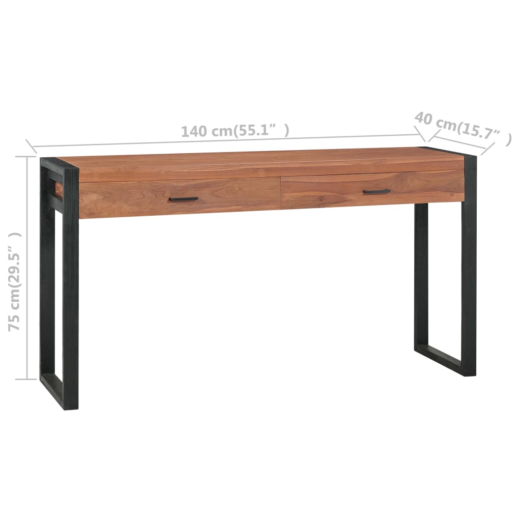 vidaXL Desk with 2 Drawers 55.1"x15.7"x29.5" Teak Wood
