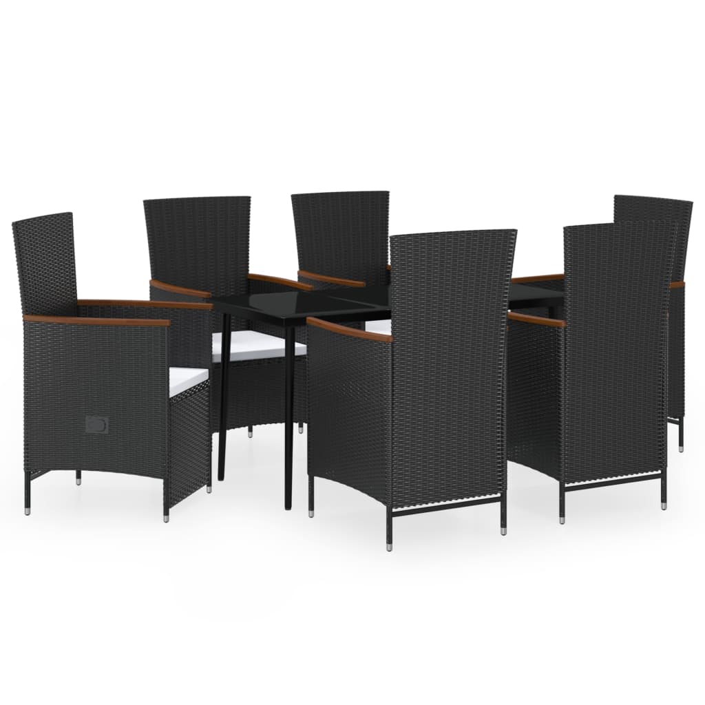 vidaXL 7 Piece Patio Dining Set with Cushions Black