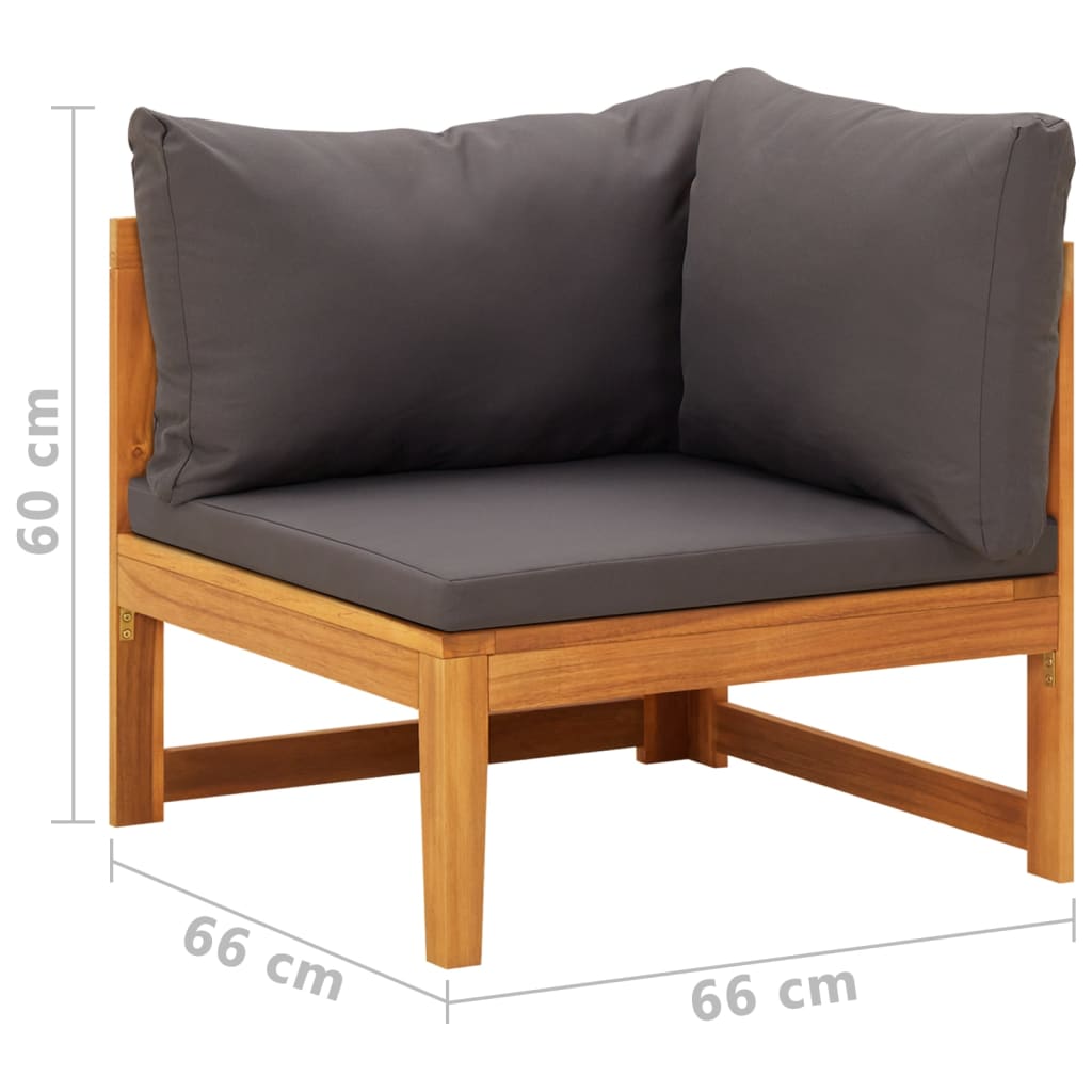 vidaXL Corner Sofa with Dark Gray Cushions Solid Acacia Wood