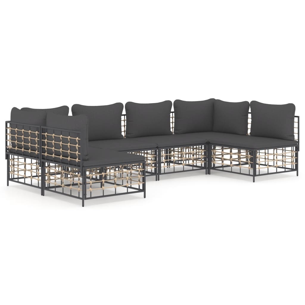 vidaXL 6 Piece Patio Lounge Set with Cushions Anthracite Poly Rattan