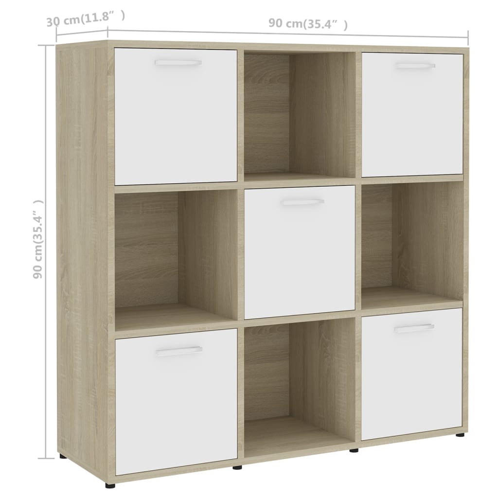 vidaXL Book Cabinet White and Sonoma Oak 35.4"x11.8"x35.4" Engineered Wood
