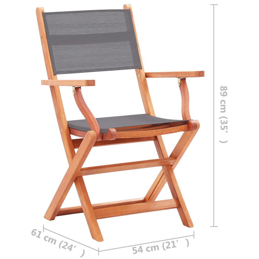 vidaXL Folding Patio Chairs 2 pcs Solid Eucalyptus Wood&Textilene