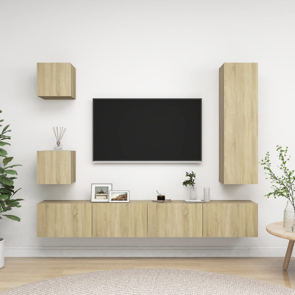 vidaXL 5 Piece TV Cabinet Set Sonoma Oak Chipboard