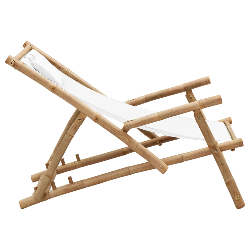 vidaXL Deck Chair Bamboo and Canvas Cream White