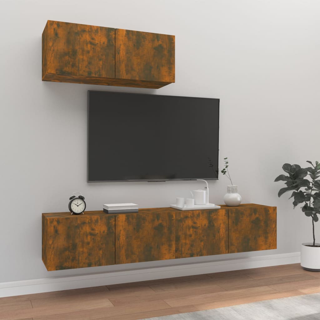 vidaXL 3 Piece TV Stand Set Smoked Oak Engineered Wood