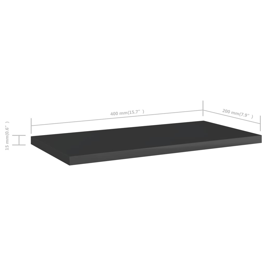 vidaXL Bookshelf Boards 4 pcs High Gloss Black 15.7"x7.9"x0.6" Chipboard