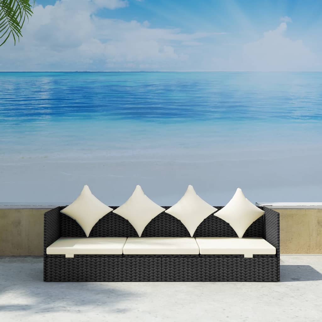 vidaXL Patio Sofa with Cushion & Pillow Poly Rattan Black