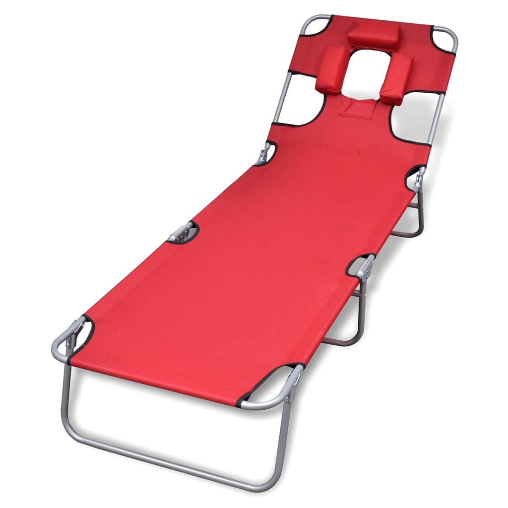 vidaXL Folding Sun Lounger with Head Cushion Powder-coated Steel Red