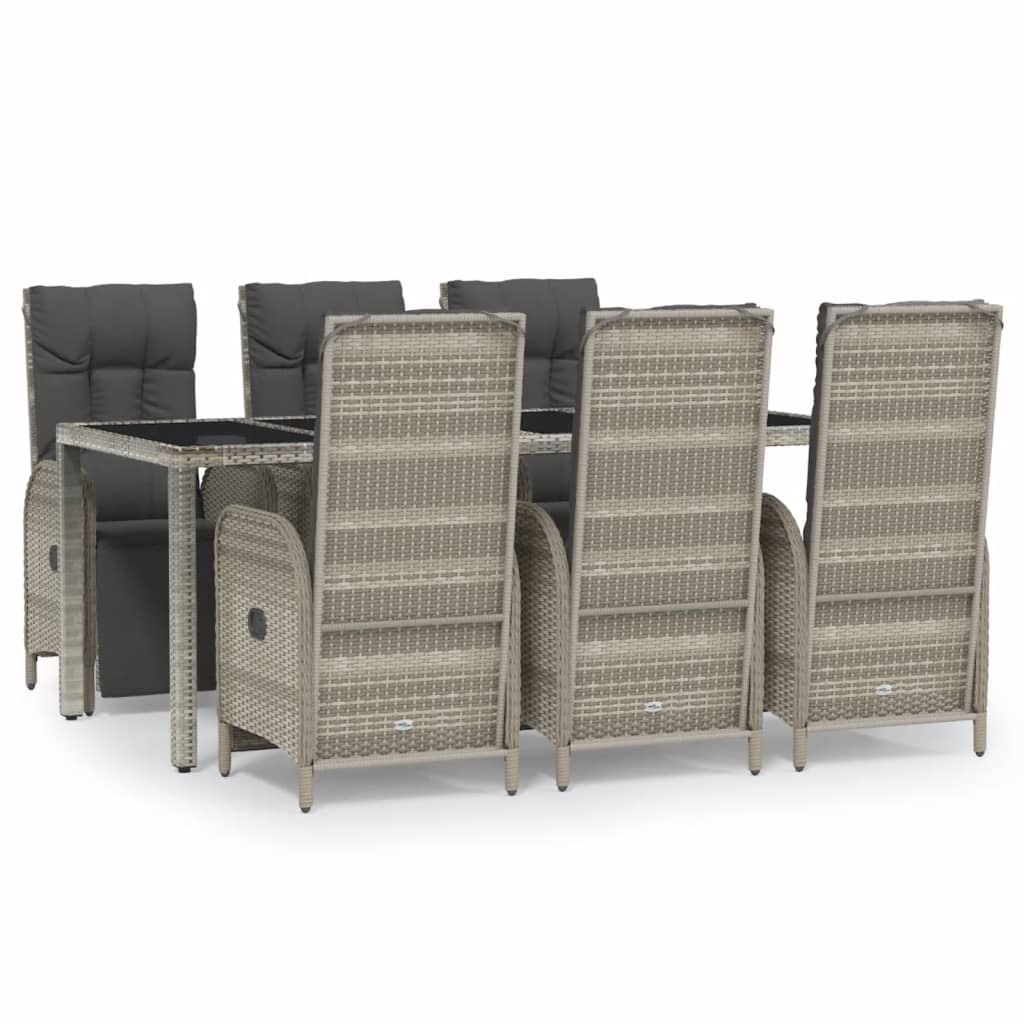 vidaXL 7 Piece Patio Dining Set with Cushions Gray Poly Rattan