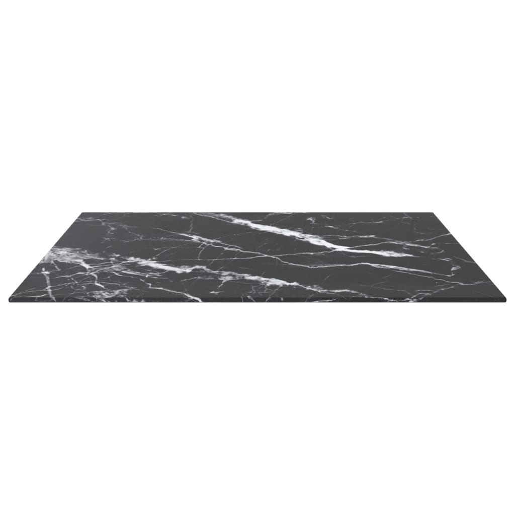vidaXL Table Top Black 27.6"x27.6" 0.2" Tempered Glass with Marble Design