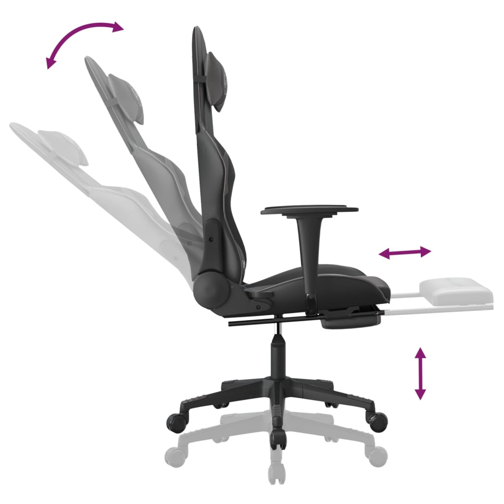 vidaXL Gaming Chair with Footrest Black and Gray Faux Leather