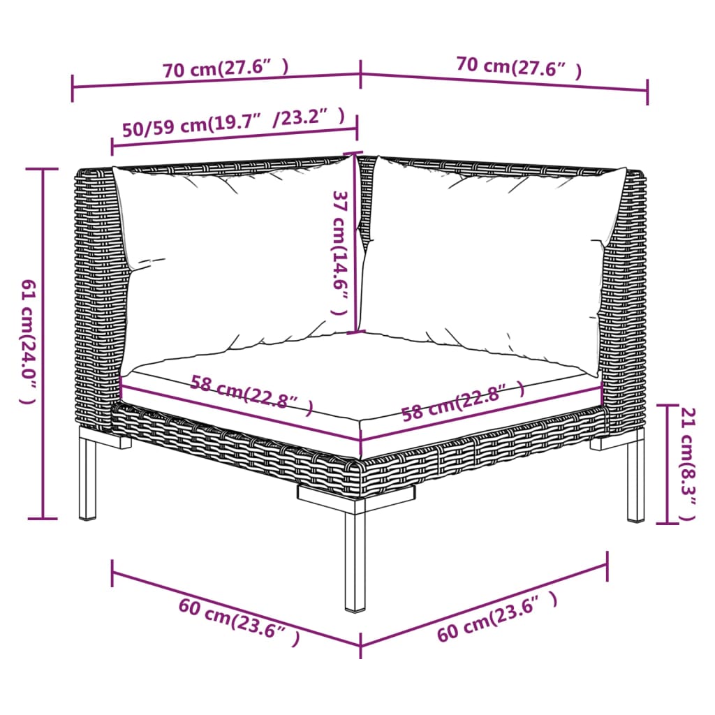 vidaXL Patio Sofas 2pcs with Cushions Half Round Poly Rattan