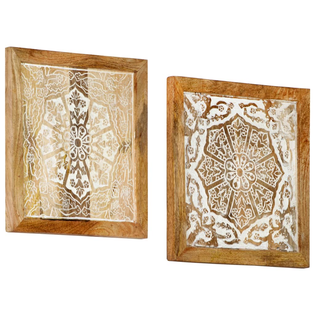 vidaXL Hand-Carved Wall Panels 2 pcs Solid Mango Wood 15.7"x15.7"x0.6"