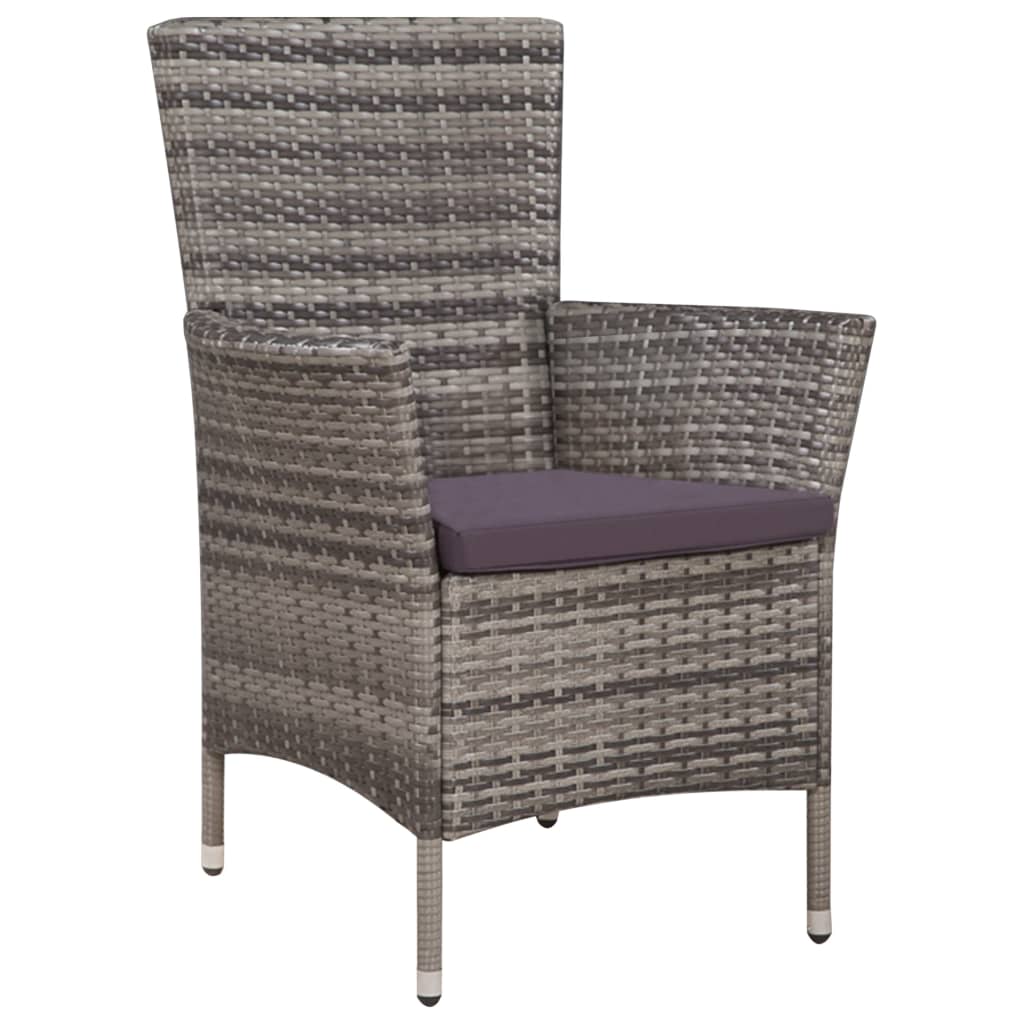 vidaXL Patio Chair and Stool with Cushions Poly Rattan Gray