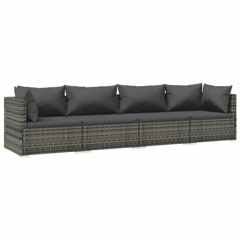 vidaXL Patio Furniture Set 4 Piece with Cushions Poly Rattan Gray