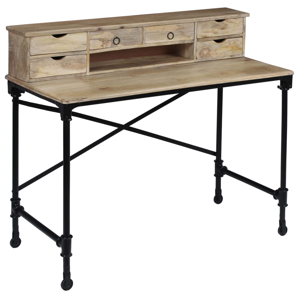 vidaXL Writing Desk Solid Mango Wood and Steel 43.3"x19.7"x37.8"