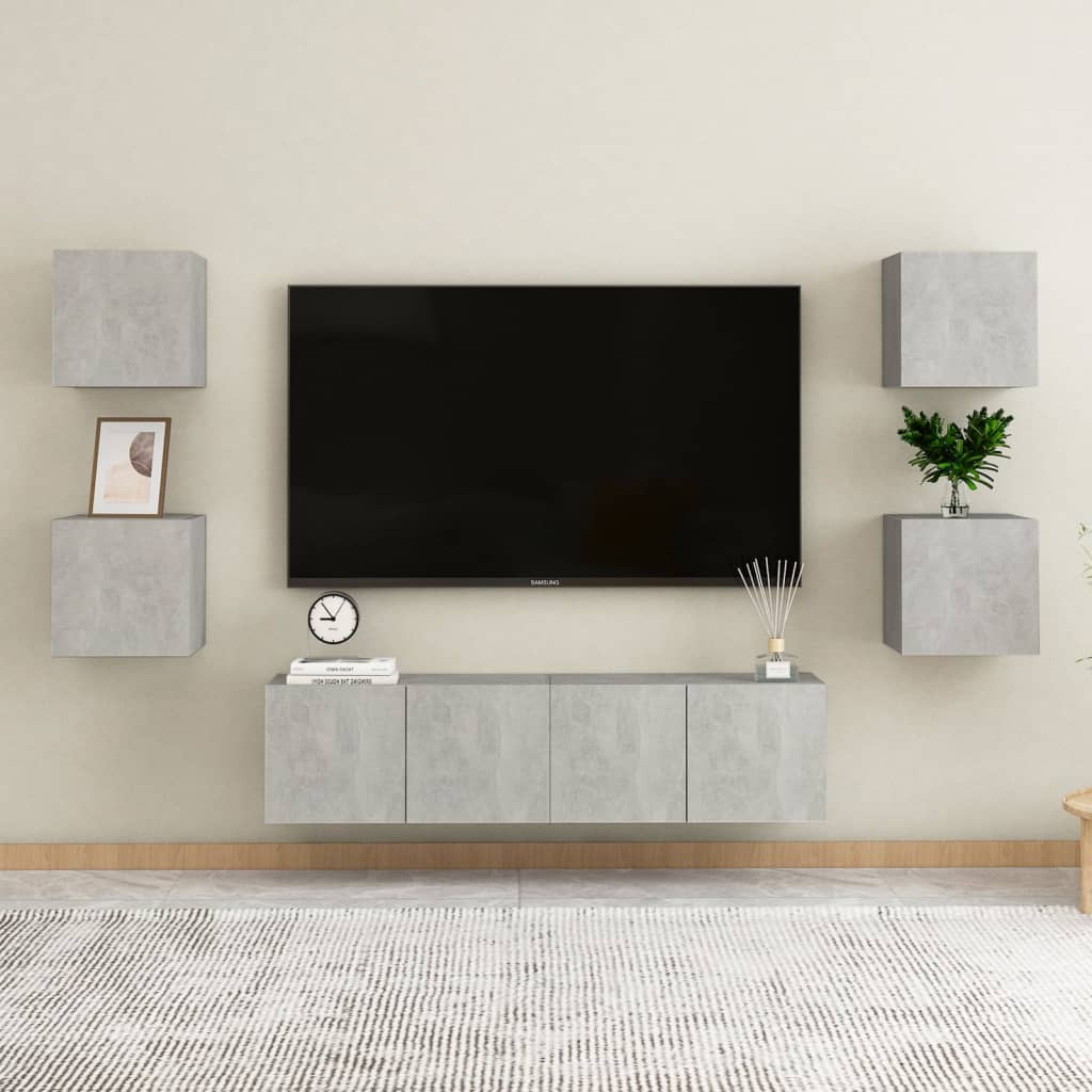 vidaXL Wall Mounted TV Cabinets 4 pcs Concrete Gray 12"x11.8"x11.8"