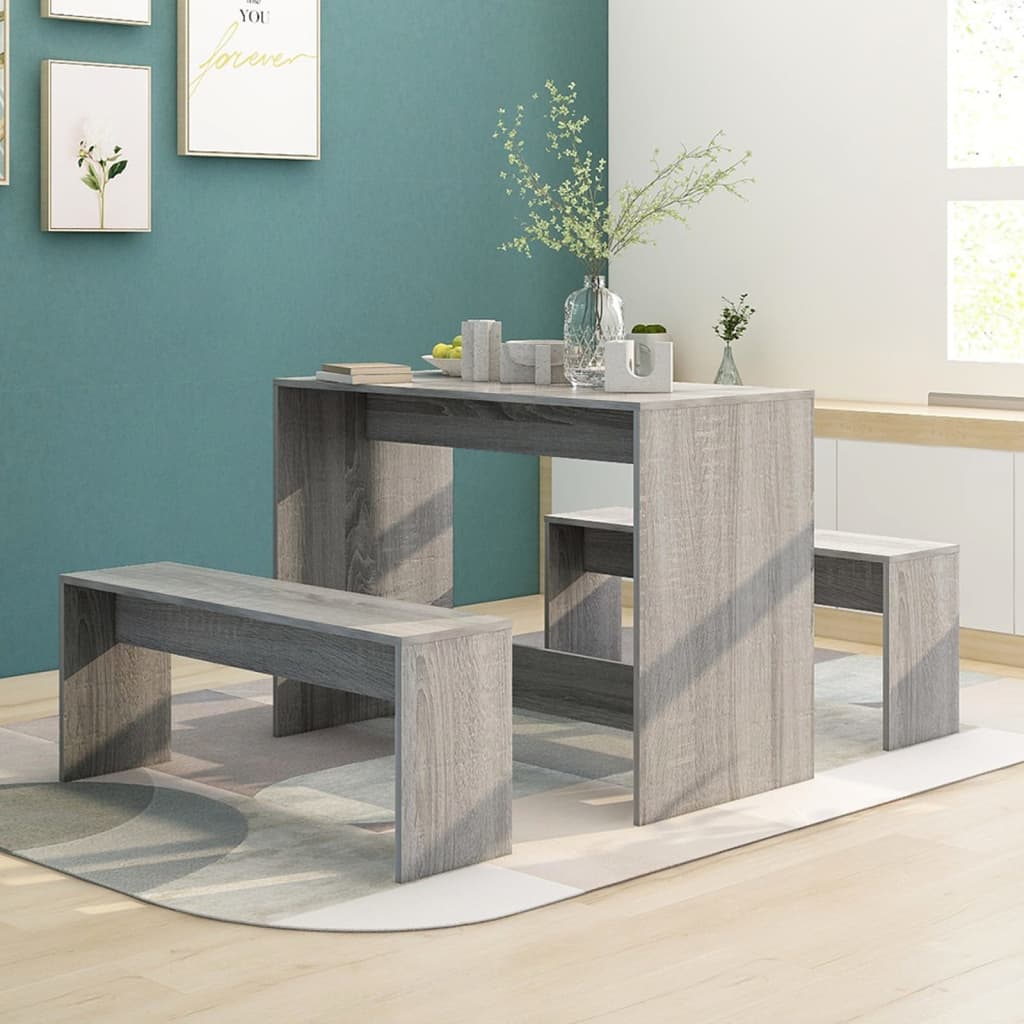 vidaXL 3 Piece Dining Set Gray Sonoma Engineered Wood