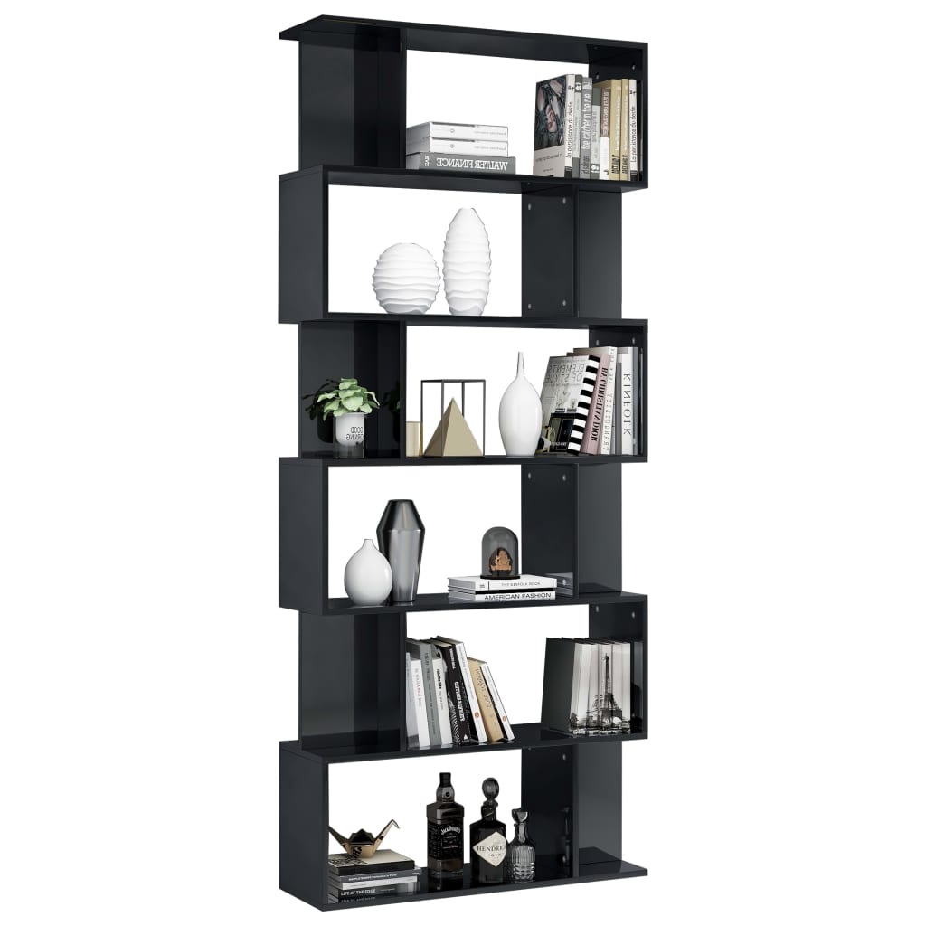 vidaXL Book Cabinet/Room Divider High Gloss Black 31.5"x9.4"x75.6"