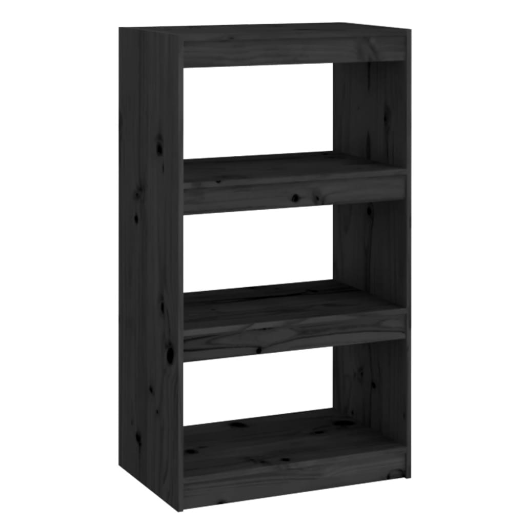 vidaXL Book Cabinet/Room Divider Black 23.6"x11.8"x40.7" Solid Wood Pine