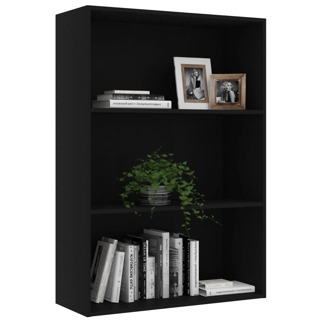 vidaXL 3-Tier Book Cabinet Black 31.5"x11.8"x44.8" Chipboard