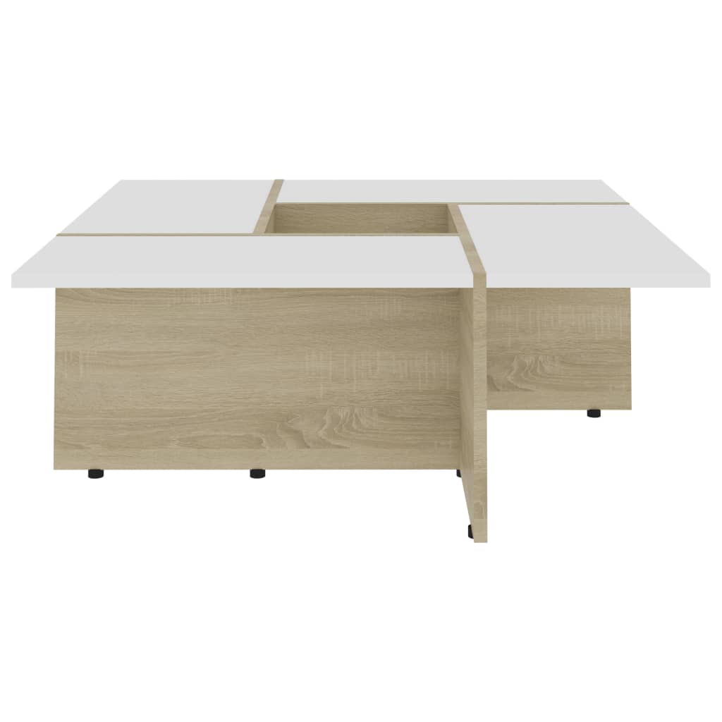 vidaXL Coffee Table White and Sonoma Oak 31.3"x31.3"x11.8" Chipboard