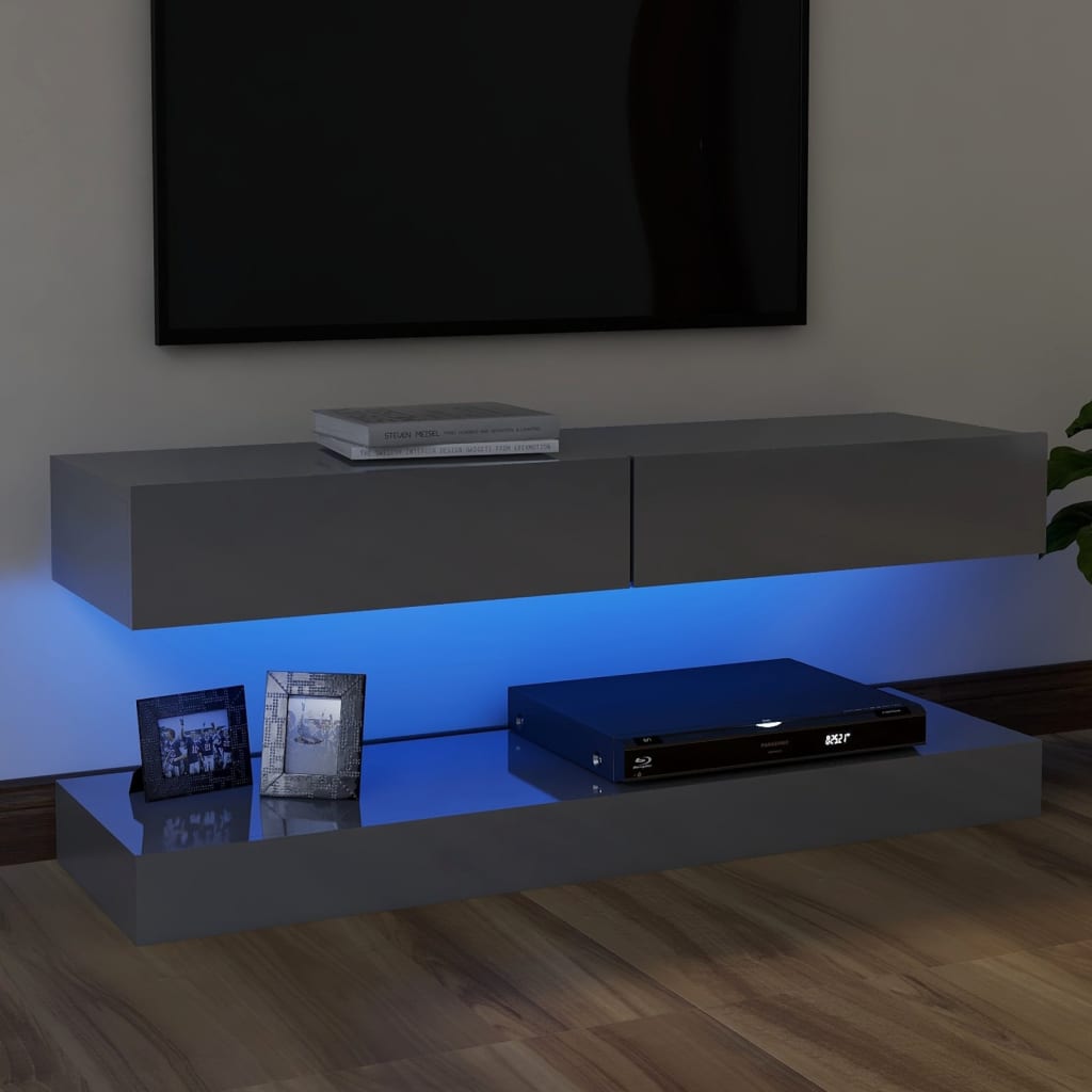 vidaXL TV Stand with LED Lights High Gloss Gray 47.2"x13.8"