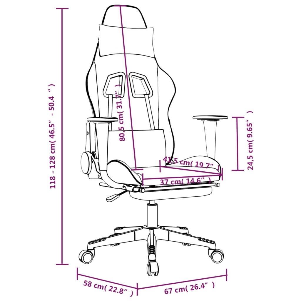 vidaXL Massage Gaming Chair with Footrest White&Pink Faux Leather