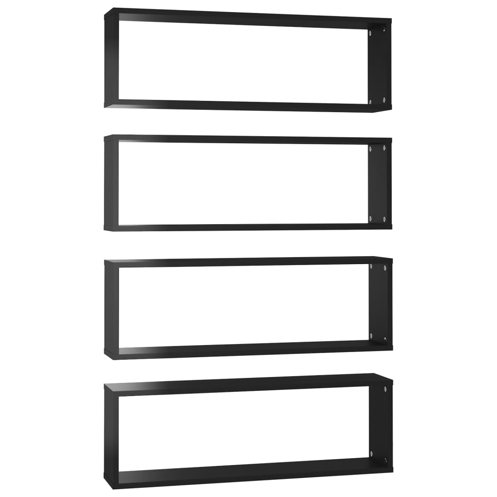 vidaXL Wall Cube Shelves 4 pcs High Gloss Black 31.5"x5.9"x10.4" Engineered Wood