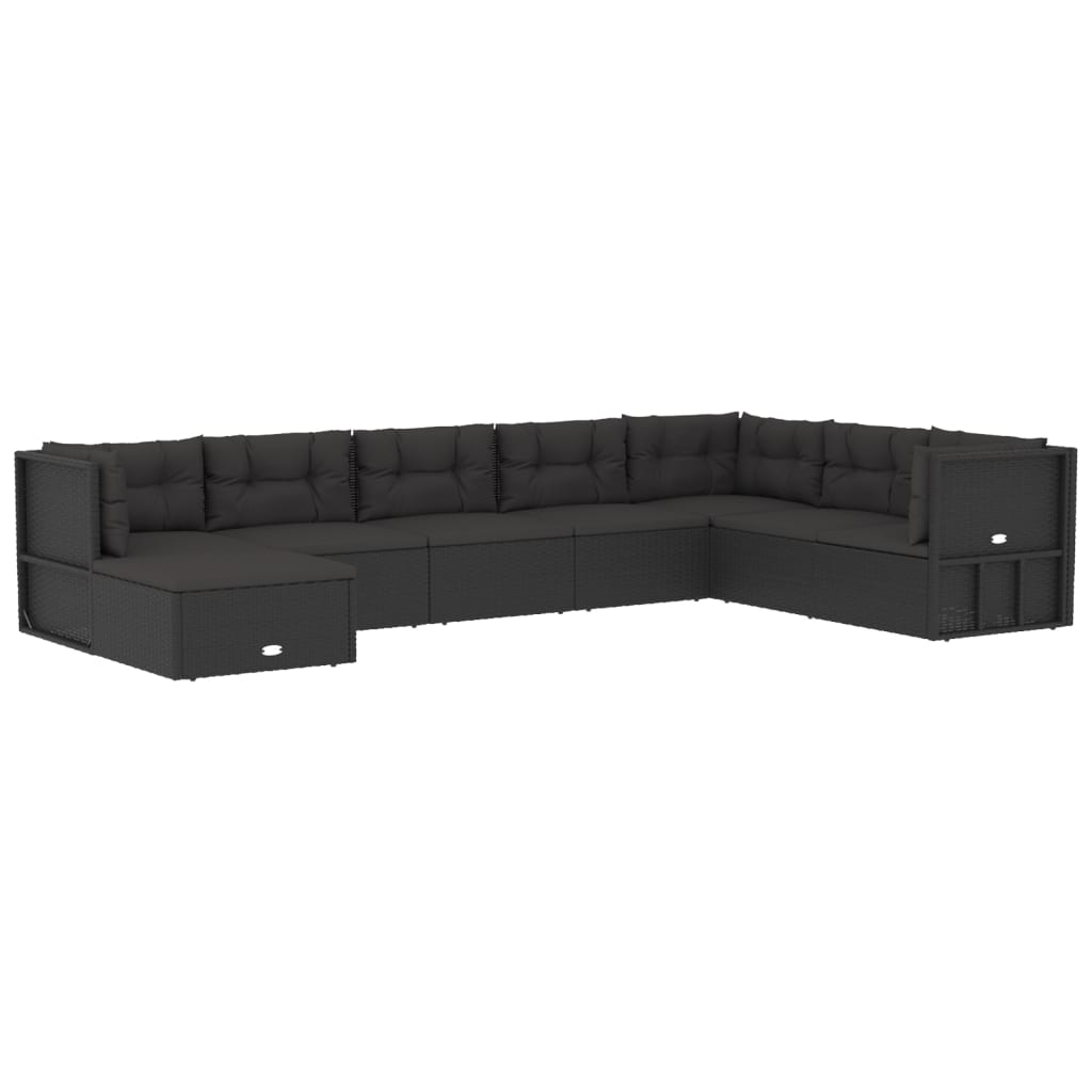 vidaXL 8 Piece Patio Lounge Set with Cushions Black Poly Rattan