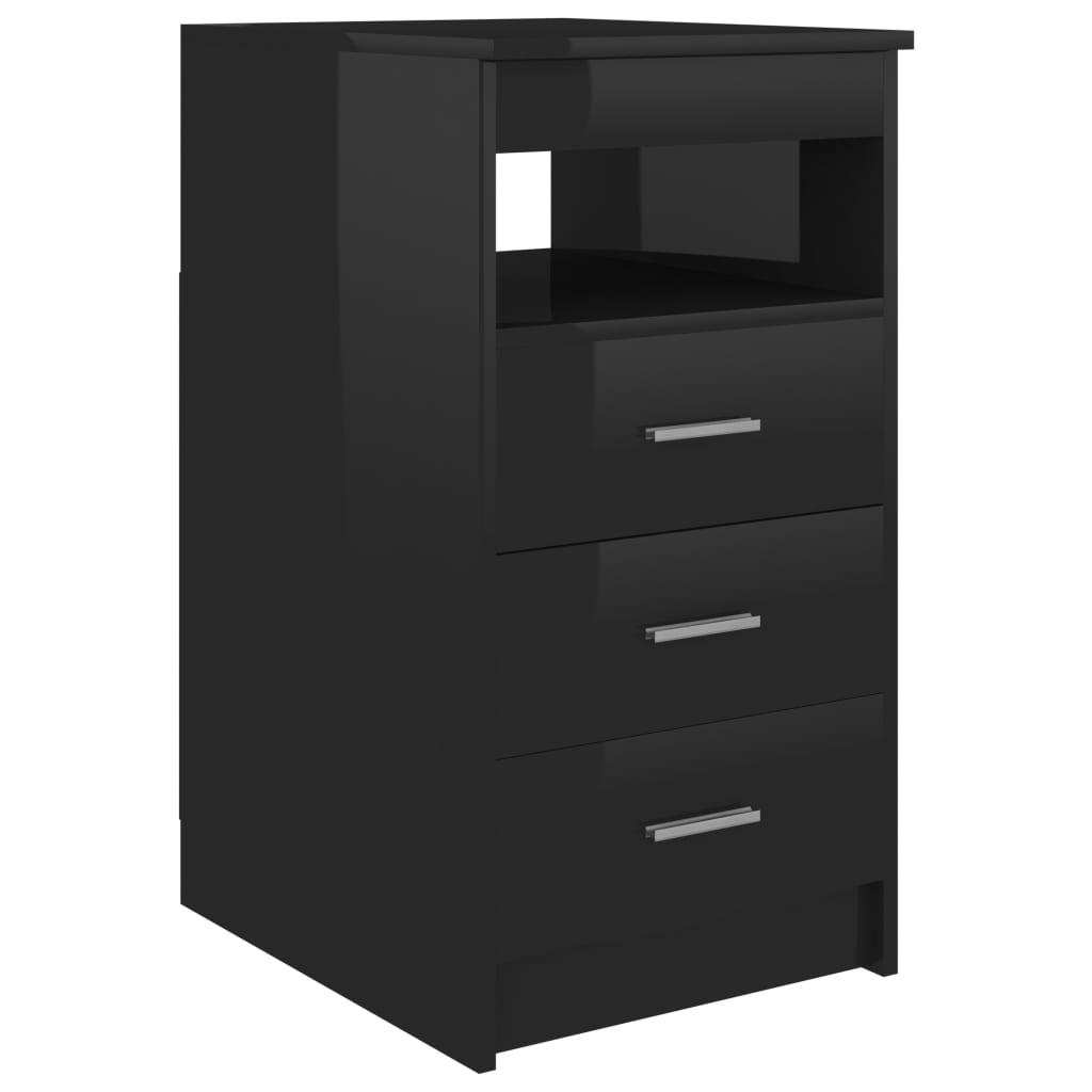 vidaXL Drawer Cabinet Hign Gloss Black 15.7"x19.7"x29.9" Engineered Wood