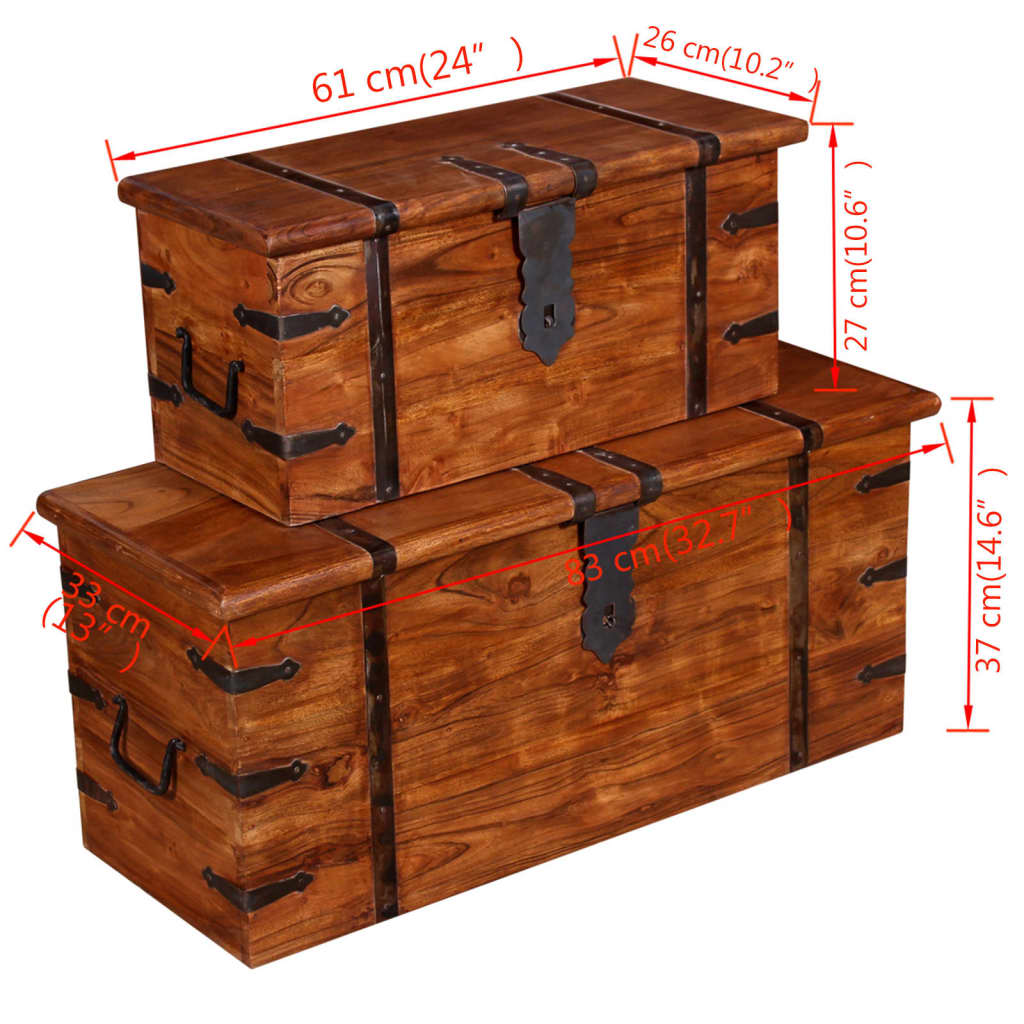 vidaXL Two Piece Storage Chest Set Solid Wood