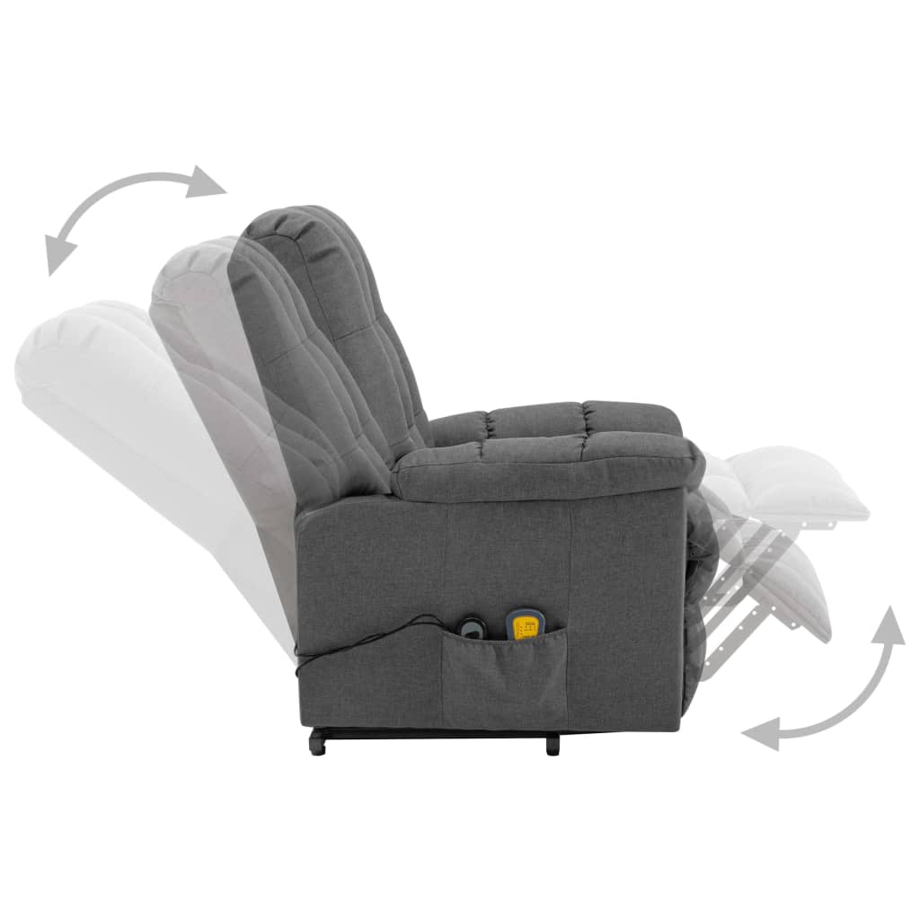 vidaXL Power Lift Massage Recliner Light Gray Fabric
