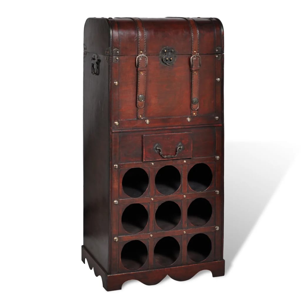 vidaXL Wooden Wine Rack for 9 Bottles with Storage
