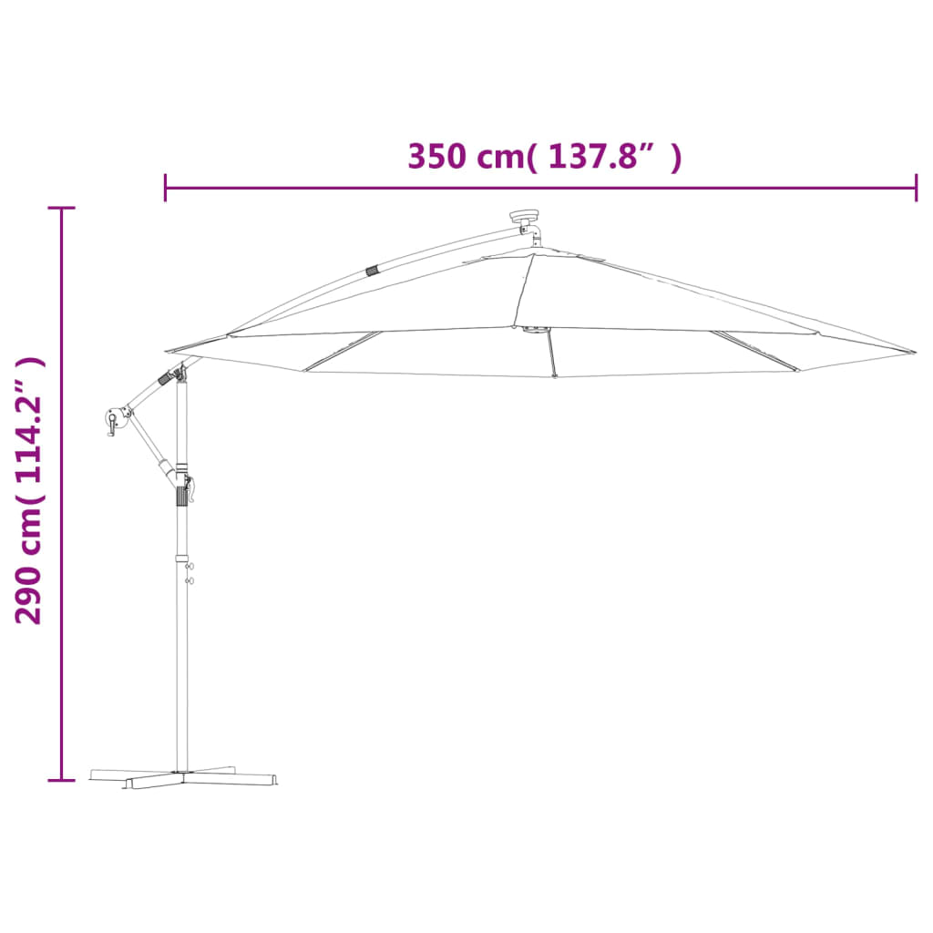 vidaXL Cantilever Umbrella with LED Lights and Metal Pole 137.8" Anthracite